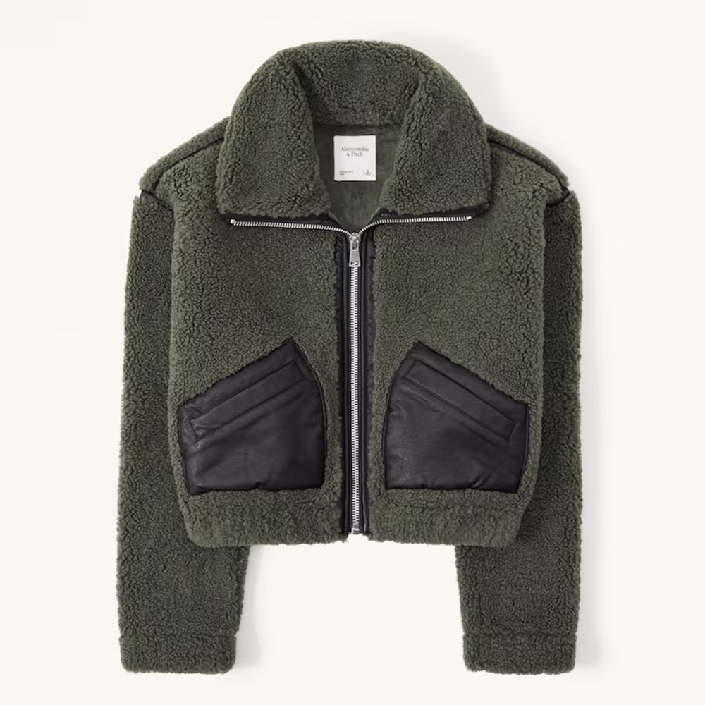 Abercrombie shrunken aviator sherpa jacket